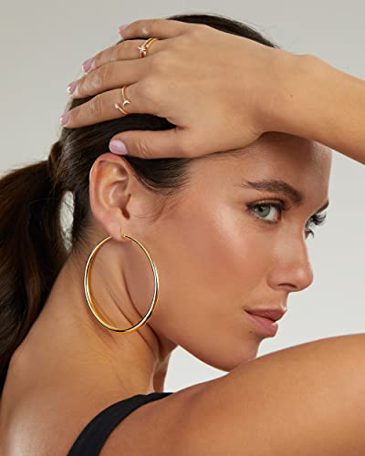 MILLA 14K Gold Hoop Earrings For Women, Silver Hoop Earrings & Rose Gold Earrings with Graduated Curvature (14K Gold Plated/Large - 2.8 in) - Image 2
