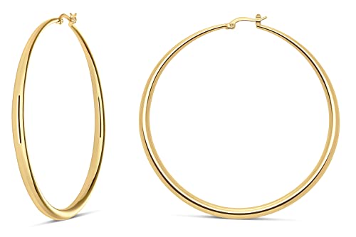 MILLA 14K Gold Hoop Earrings For Women, Silver Hoop Earrings & Rose Gold Earrings with Graduated Curvature (14K Gold Plated/Large - 2.8 in) - Image 1