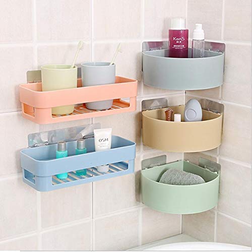 ROY Plastic Multipurpose Kitchen Bathroom Wall Holder Storage Rack Corner Shelf(Combo Shelves)(Multicolor) (2 Bathroom Shelves + 3 Corner Triangle Shelves) - Image 1
