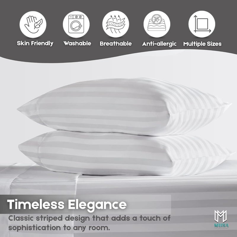 MUSA MUSA® 100% Cotton Stripe Pillowcases with Envelope Closure | Dust Mite Proof & Stain Resistant Soft Hotel Quality Pillow Protectors with Washable & Wrinkle Free Covers (2, White, 50 x 80cm) - Image 3