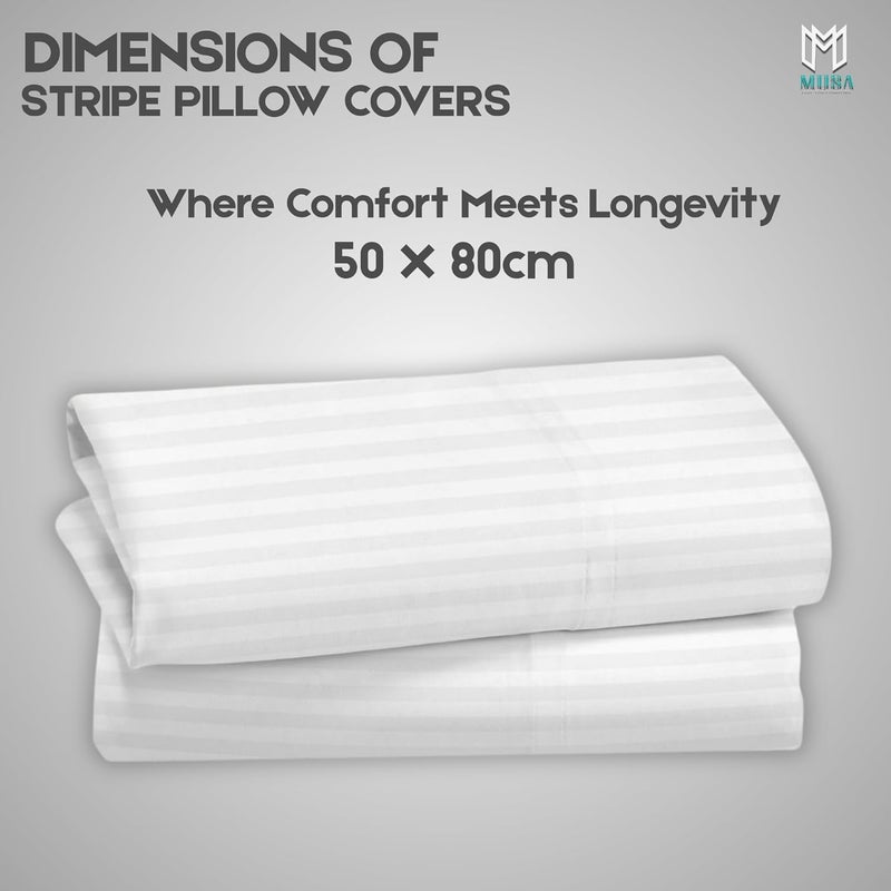 MUSA MUSA® 100% Cotton Stripe Pillowcases with Envelope Closure | Dust Mite Proof & Stain Resistant Soft Hotel Quality Pillow Protectors with Washable & Wrinkle Free Covers (2, White, 50 x 80cm) - Image 2