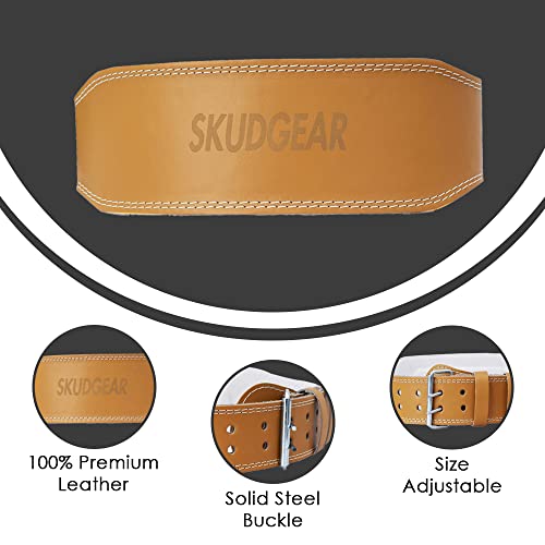 Skudgear Leather Weight Lifting Belt Unisex Comfortable & Adjustable Gym Back Support for Heavy Lifting - Image 2
