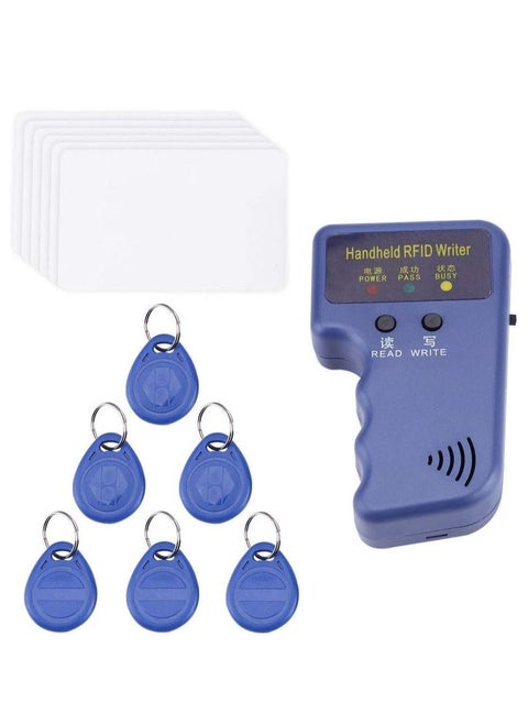 مبرمج ناسخة بطاقة الهوية RFID المحمولة بتردد 125 كيلو هرتز/القارئ/الكاتب مع 6 قطع T5577 125 كيلو هرتز بطاقات الوصول للهوية القابلة للكتابة و6 قطع من بطاقات سلاسل المفاتيح