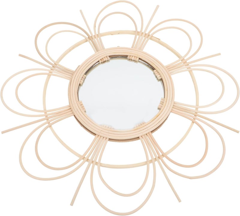 OUNONA Rattan Woven Mirror Wall Hanging Decorative Handmade Rustic Wooden Frame Makeup Mirror for Living Room Bedroom Wall Décor - Image 1