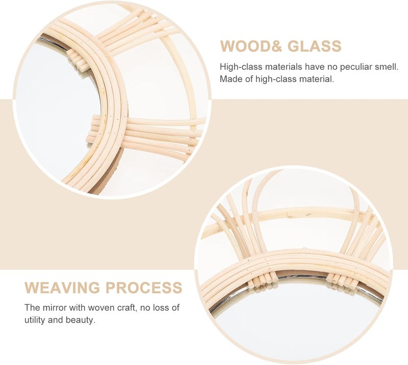 OUNONA Rattan Woven Mirror Wall Hanging Decorative Handmade Rustic Wooden Frame Makeup Mirror for Living Room Bedroom Wall Décor - Image 3