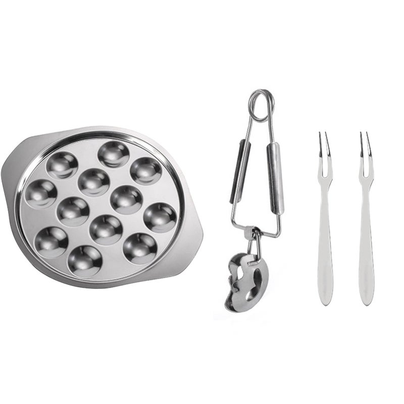 2 Sets Stainless Steel Snail Plate Home Conch Plate Fork Clip Set Kitchen Gadget - Image 1