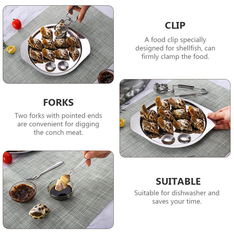 2 Sets Stainless Steel Snail Plate Home Conch Plate Fork Clip Set Kitchen Gadget - Image 5