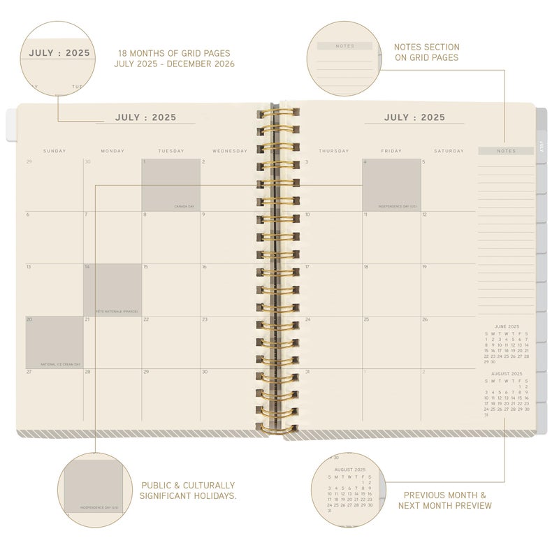 Graphique 2026 Spiral Vegan Leather Planner | 18 Month Organizer July 2025 - Dec. 2026 | Weekly & Monthly Spreads | To-Do & Note List | Reminder Stickers | Peanuts - Happiness Is | 8 x 10 - Image 3