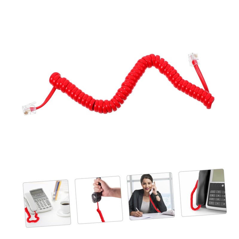 Red Landline Telephone Cable 2 Pack Coiled Cord for Receiver Home Office - Image 5