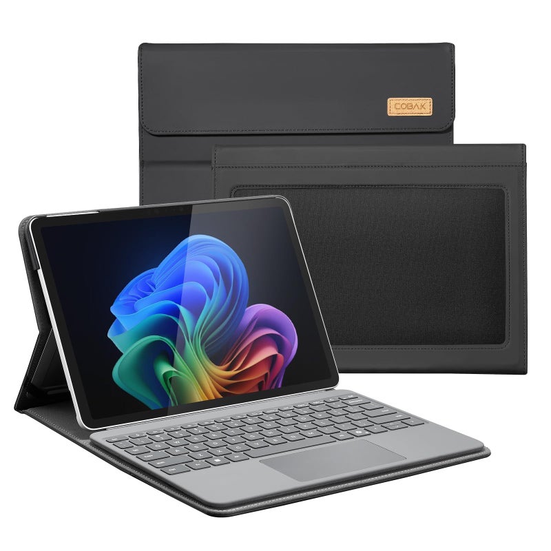 CoBak حافظة CoBak لجهاز Microsoft Surface Pro 12" (2025)، غطاء أعمال فاخر مع حامل بزاوية متعددة، حامل قلم مدمج، دعم لوحة المفاتيح ومنظم مدمج - مصمم للمهنيين، أسود - Image 1