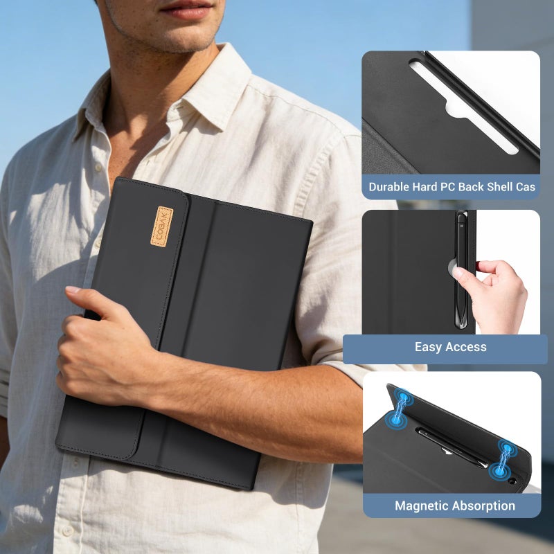 CoBak حافظة CoBak لجهاز Microsoft Surface Pro 12" (2025)، غطاء أعمال فاخر مع حامل بزاوية متعددة، حامل قلم مدمج، دعم لوحة المفاتيح ومنظم مدمج - مصمم للمهنيين، أسود - Image 4