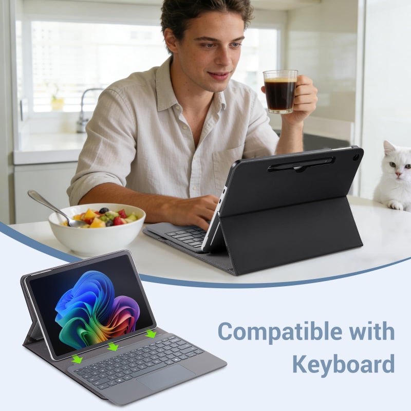 CoBak حافظة CoBak لجهاز Microsoft Surface Pro 12" (2025)، غطاء أعمال فاخر مع حامل بزاوية متعددة، حامل قلم مدمج، دعم لوحة المفاتيح ومنظم مدمج - مصمم للمهنيين، أسود - Image 5