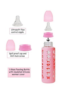 The Little Lookers High Borosilicate Glass Feeding Bottle For Baby Feeder For Newborn ; Super Soft Flow Control & Anti Colic Nipple For Infants Toddlerspink & Blue (240Ml)  - Image 5