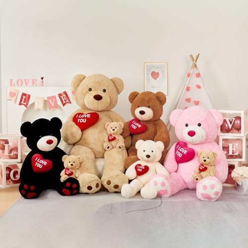 BENINY Big Teddy Bears, Giant White Teddy Bear Stuffed Animals with Embroidered I Love You for Girlfriend, Red Heart Fluffy Teddy Bear Birthday Gifts 36 inches - Image 5