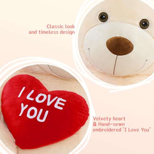 BENINY Big Teddy Bears, Giant White Teddy Bear Stuffed Animals with Embroidered I Love You for Girlfriend, Red Heart Fluffy Teddy Bear Birthday Gifts 36 inches - Image 3