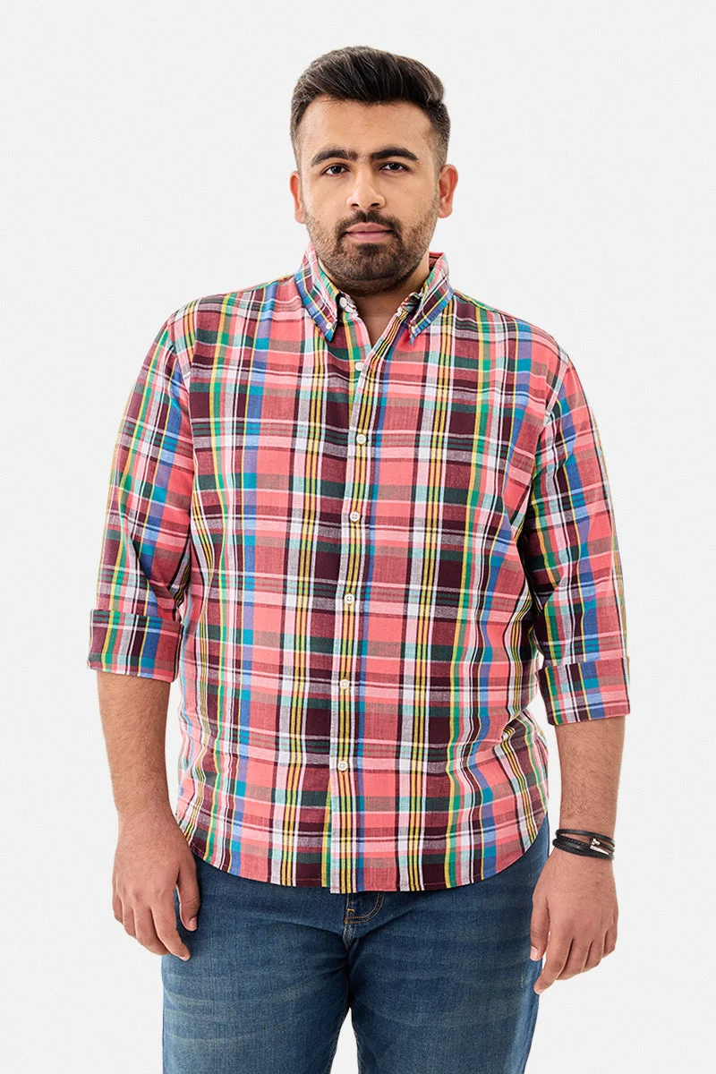 SNITCH Plaid Linen Blend Plus Size Shirt