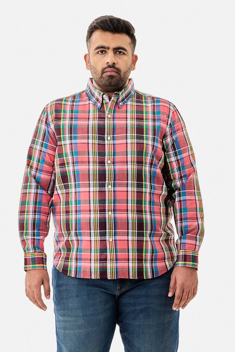 سنيتش قميص كاروهات مقاس كبير من مزيج الكتان