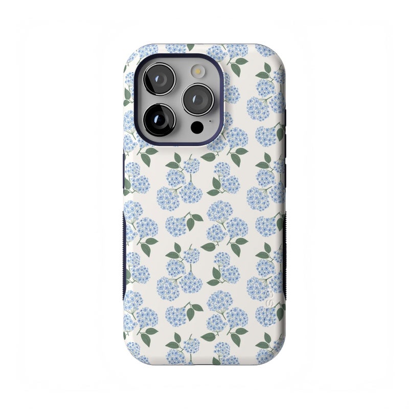 Casely iPhone 15 Pro Case | Nantucket Cottage | Blue Hydrangea | Bold Protective Design | Compatible with MagSafe - Image 1