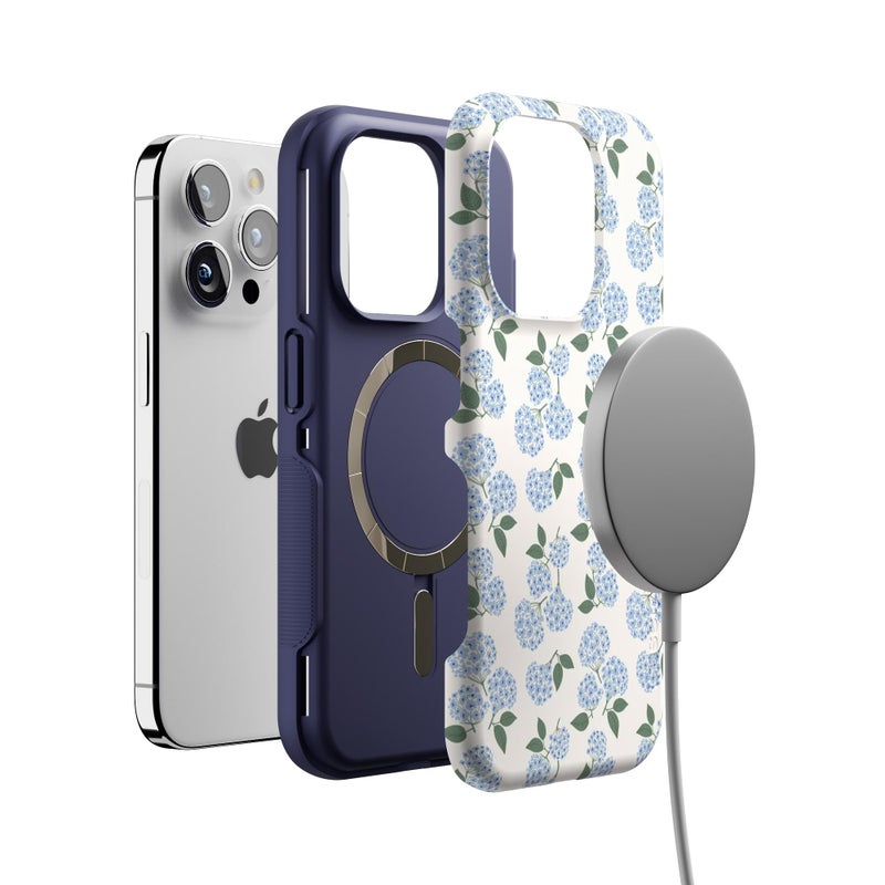 Casely iPhone 15 Pro Case | Nantucket Cottage | Blue Hydrangea | Bold Protective Design | Compatible with MagSafe - Image 4
