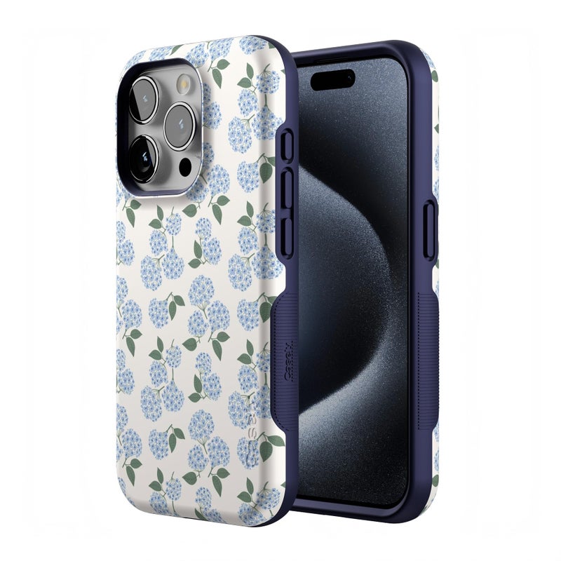 Casely iPhone 15 Pro Case | Nantucket Cottage | Blue Hydrangea | Bold Protective Design | Compatible with MagSafe - Image 2