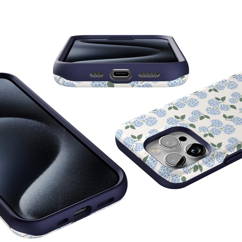 Casely iPhone 15 Pro Case | Nantucket Cottage | Blue Hydrangea | Bold Protective Design | Compatible with MagSafe - Image 3