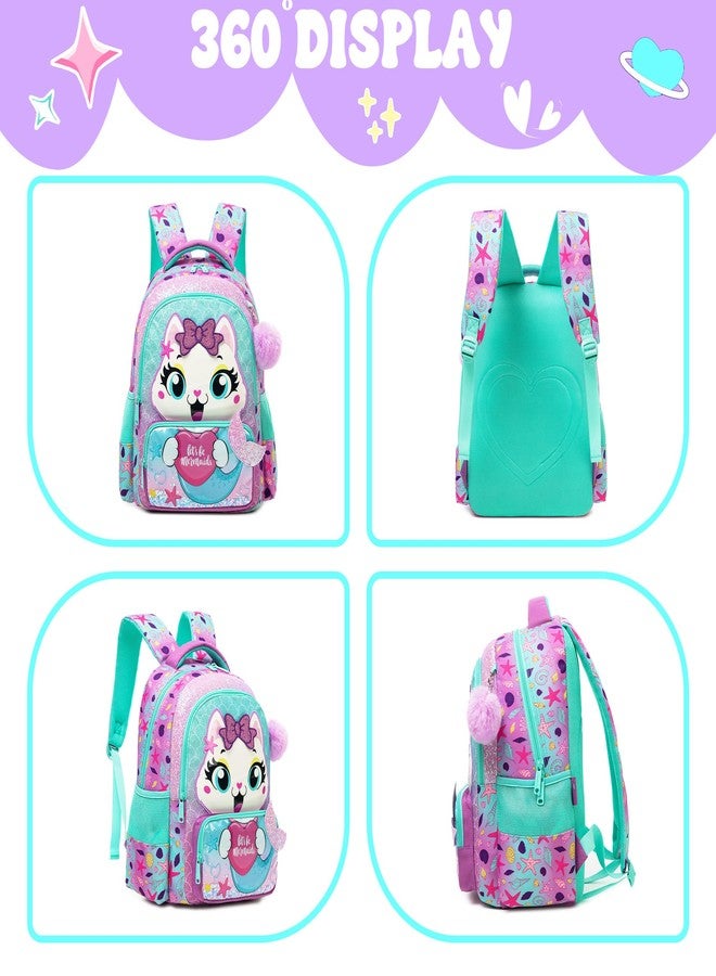 Meetbelify Kids School Backpacks for Girls Boys Backpack with Lunch Bag for Elmentary Students, 01 Mermaid Cat - Image 3