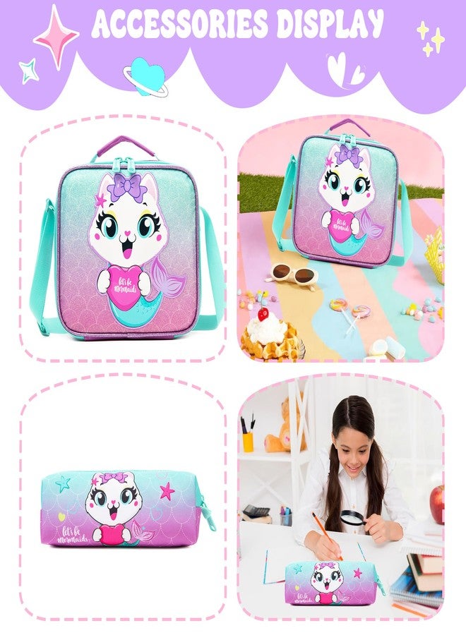Meetbelify Kids School Backpacks for Girls Boys Backpack with Lunch Bag for Elmentary Students, 01 Mermaid Cat - Image 4