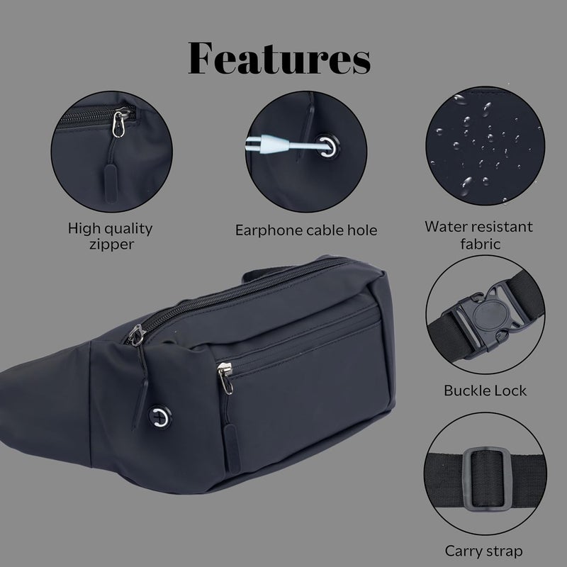 PRANIJ Waist Pack Bag Fanny Pack for Men & Women with Adjustable Strap for Outdoors Workout Traveling Casual Hands-Free Wallets Running Hiking Cycling (Black) - Image 4