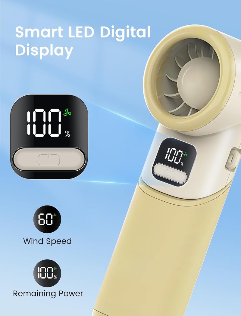 MERTTURM Powerful Handheld Portable Fan[11H Real Standby], Rechargeable Foldable Turbo Fan with 5 Speeds, Battery Levels Display, Personal Mini Travel Pocket Fan for Makeup Travel Outdoor Gift-Khaki - Image 4