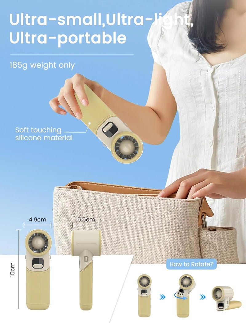 MERTTURM Powerful Handheld Portable Fan[11H Real Standby], Rechargeable Foldable Turbo Fan with 5 Speeds, Battery Levels Display, Personal Mini Travel Pocket Fan for Makeup Travel Outdoor Gift-Khaki - Image 5