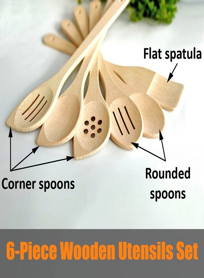 ECOSALL Healthy Wooden Spoons For Cooking Set of 6. Safe and Reliable Cooking Utensils for Kitchen – 100% Natural Nonstick Wood Spatula Spoon For Scraping, Stirring, Serving – Uncoated Solid Hardwood - Image 2