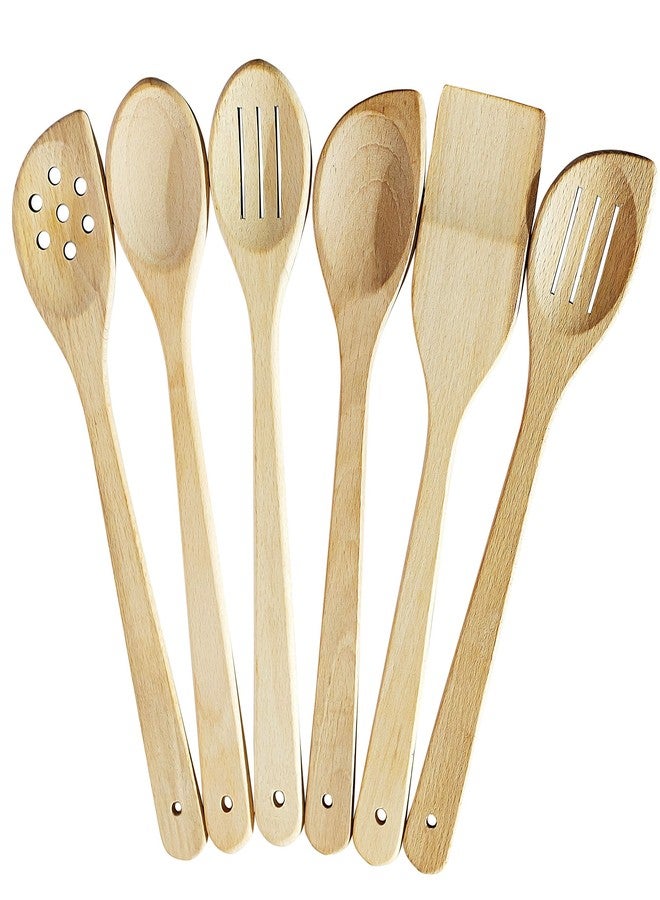 ECOSALL Healthy Wooden Spoons For Cooking Set of 6. Safe and Reliable Cooking Utensils for Kitchen – 100% Natural Nonstick Wood Spatula Spoon For Scraping, Stirring, Serving – Uncoated Solid Hardwood - Image 1