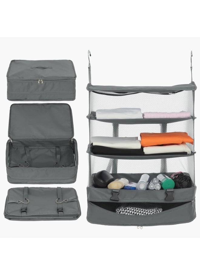 Generic Hanging Packing Cubes, Portable Closet Shelves Travel Collapsible, Compression Garment Organizer for Carry-on Luggage Suitcase with Breathable Perforated Material (Grey)  - Image 4