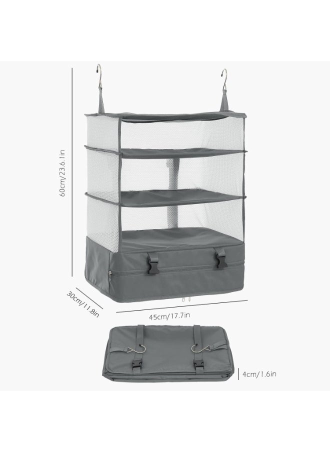 Generic Hanging Packing Cubes, Portable Closet Shelves Travel Collapsible, Compression Garment Organizer for Carry-on Luggage Suitcase with Breathable Perforated Material (Grey)  - Image 3