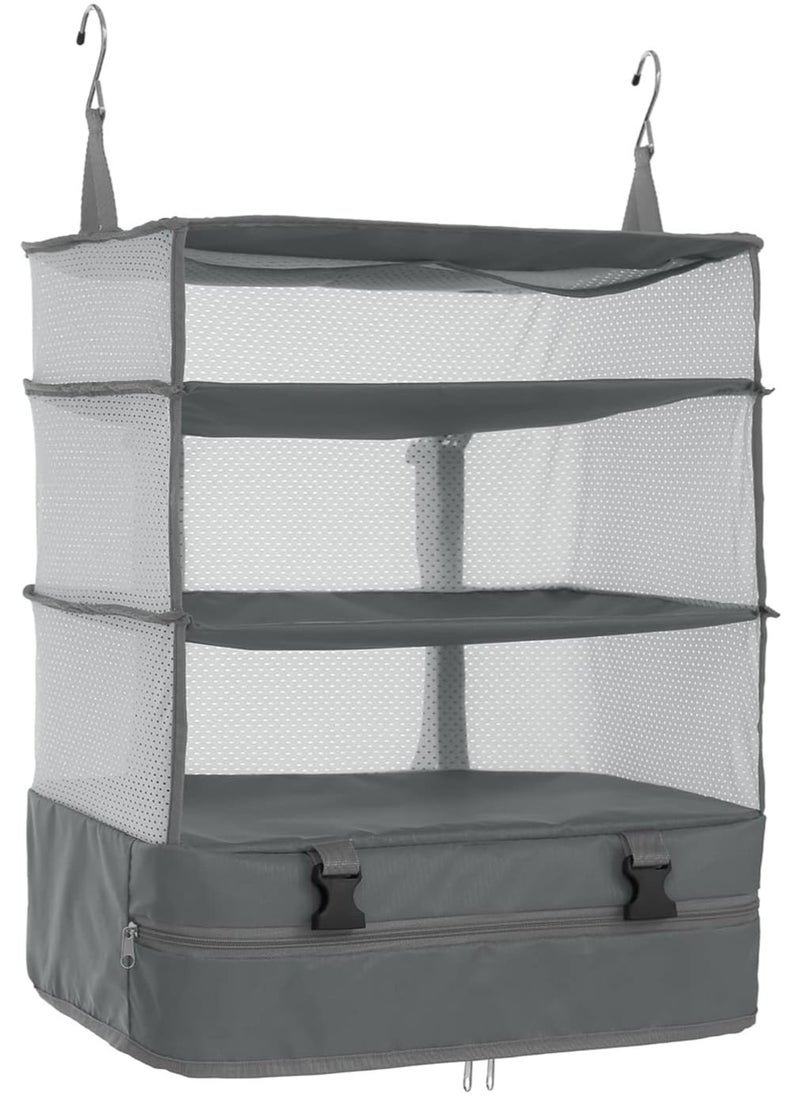 Generic Hanging Packing Cubes, Portable Closet Shelves Travel Collapsible, Compression Garment Organizer for Carry-on Luggage Suitcase with Breathable Perforated Material (Grey)  - Image 1