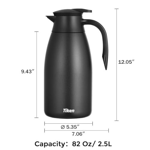Tiken 85 Oz Thermal Coffee Carafe Stainless Steel Insulated Vacuum Coffee Carafes For Keeping Hot 25 Liter Beverage Dispenser Black - Image 3