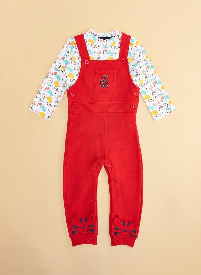 YU by Pantaloons Baby-Boy's Cotton Classic Standard Length Jumpsuit (110143294008_Red - Image 2