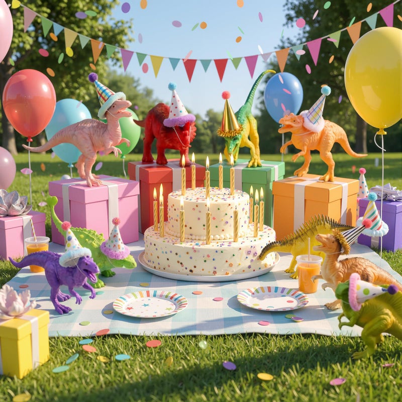 Colingmill 18 Pcs Colorful Dinosaur Birthday Party Decorations Mini Birthday Hat Animal Figure Model Cake Toppers with Mini Hat for Animals Themed Party - Image 4