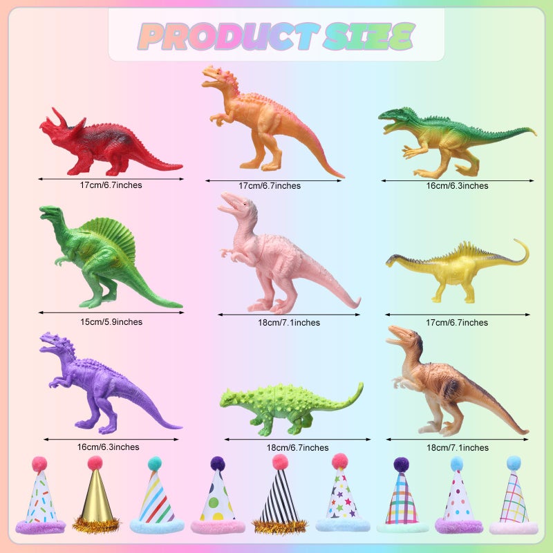 Colingmill 18 Pcs Colorful Dinosaur Birthday Party Decorations Mini Birthday Hat Animal Figure Model Cake Toppers with Mini Hat for Animals Themed Party - Image 3