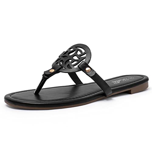 katliu Women's Flat Sandals Flip Flop Sandals Comfortable Dressy Thong Sandals Black 7.5 - Image 1