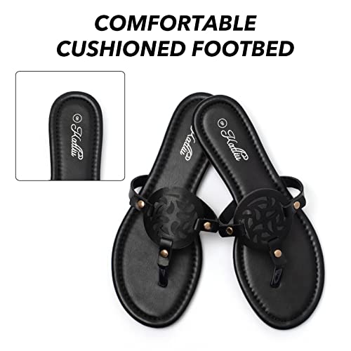 katliu Women's Flat Sandals Flip Flop Sandals Comfortable Dressy Thong Sandals Black 7.5 - Image 3