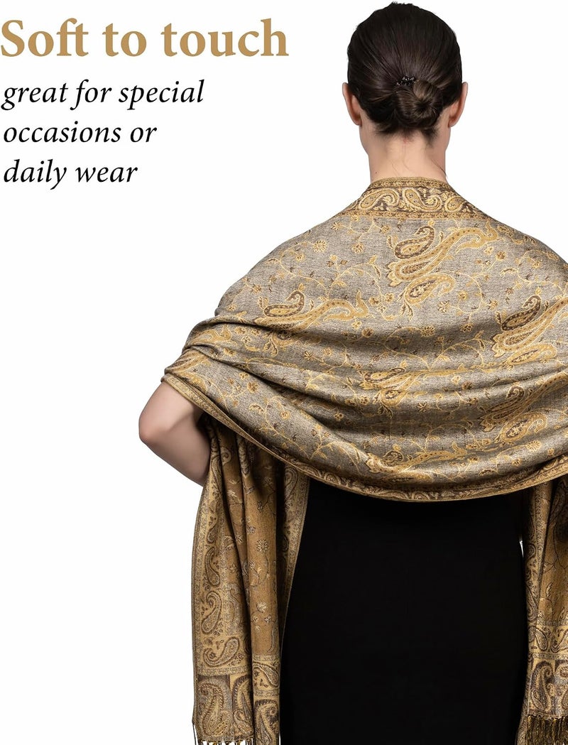 Achillea Soft Silky Reversible Paisley Pashmina Shawl Wrap Scarf with Fringes - Image 4