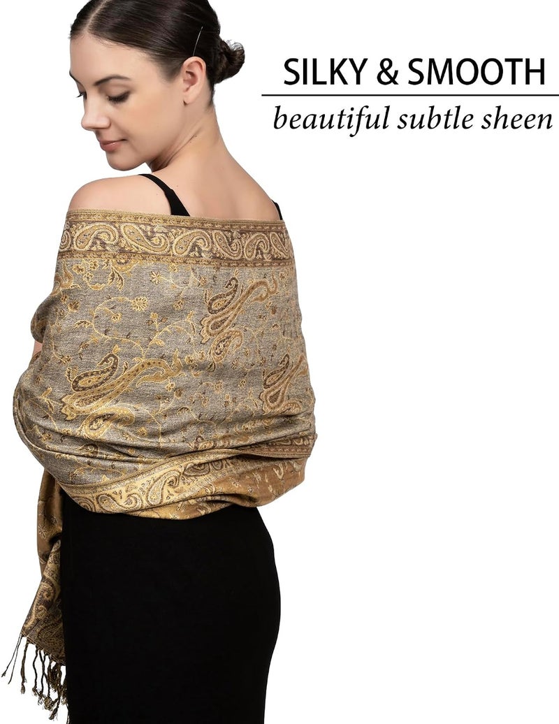 Achillea Soft Silky Reversible Paisley Pashmina Shawl Wrap Scarf with Fringes - Image 2