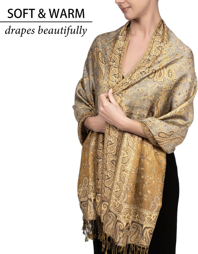 Achillea Soft Silky Reversible Paisley Pashmina Shawl Wrap Scarf with Fringes - Image 3