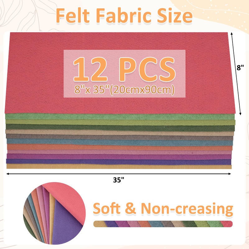 XSEINO 12 Rolls 8"x35" 1.4mm Thick Soft Felt Fabric Sheet 12 Assorted Morandi Series Colors Felt Pack for DIY Craft Sewing Squares Nonwoven Patchwork - Image 3