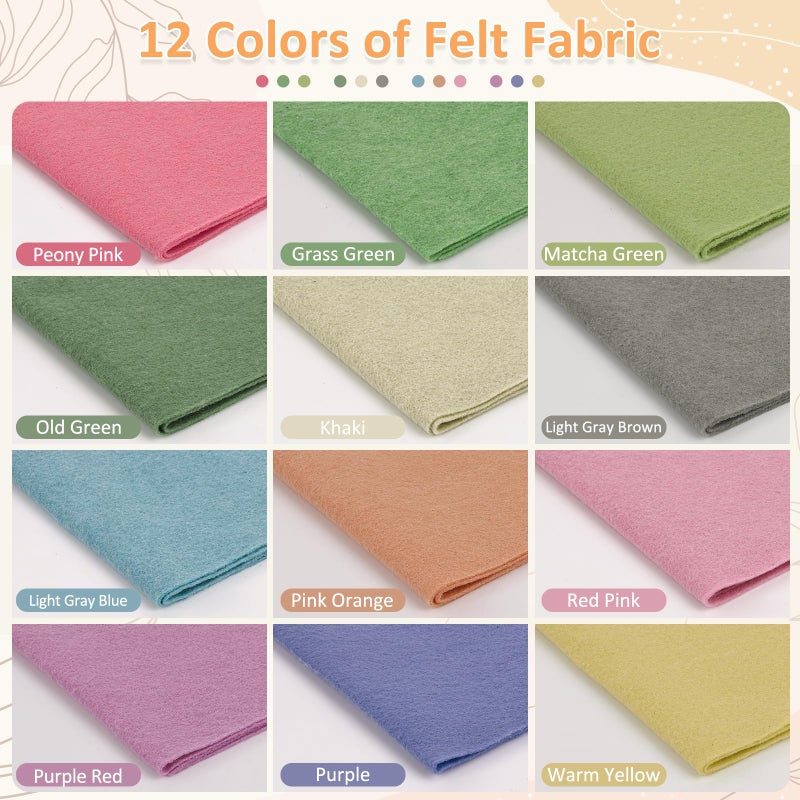 XSEINO 12 Rolls 8"x35" 1.4mm Thick Soft Felt Fabric Sheet 12 Assorted Morandi Series Colors Felt Pack for DIY Craft Sewing Squares Nonwoven Patchwork - Image 2