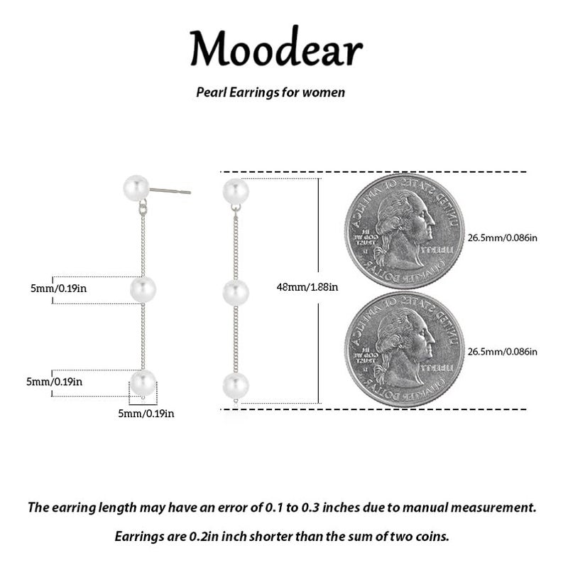 Moodear Pearl Dangle Earrings for Women Trendy 14K Silver Plated Lightweight Hypoallergenic Dainty Pearl Drop Earring - Image 5