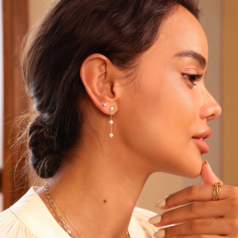 Moodear Pearl Dangle Earrings for Women Trendy 14K Silver Plated Lightweight Hypoallergenic Dainty Pearl Drop Earring - Image 3