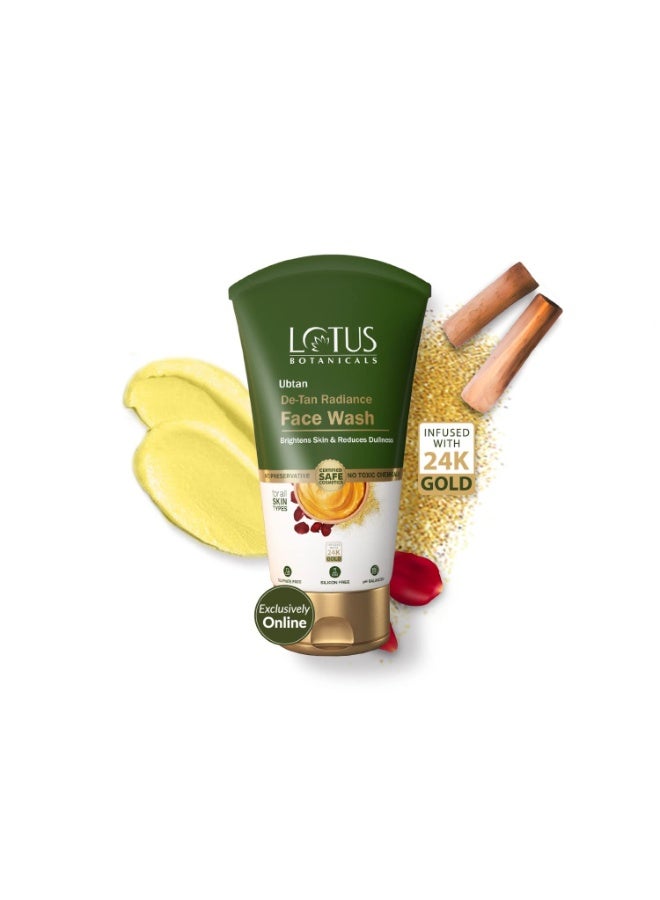 Lotus Botanicals Ubtan De-Tan Radiance Face Wash | Infused with 24K Gold | Bright & Glowing Skin | Removes Tan | No Silicon, No Sulphates, No Parabens, Non-Comedogenic, No Preservatives, No Toxic Chemicals | 100ml  - Image 1