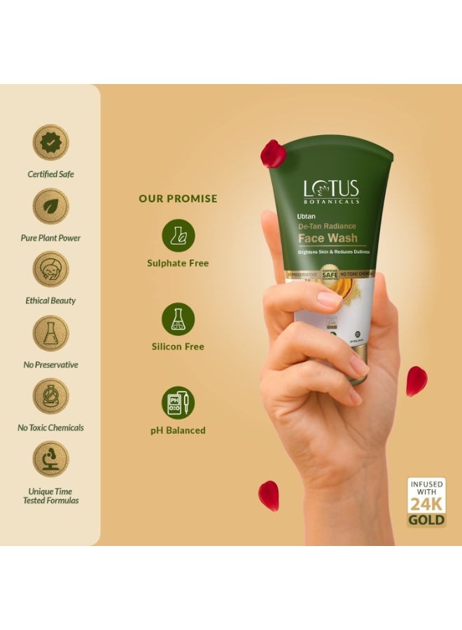 Lotus Botanicals Ubtan De-Tan Radiance Face Wash | Infused with 24K Gold | Bright & Glowing Skin | Removes Tan | No Silicon, No Sulphates, No Parabens, Non-Comedogenic, No Preservatives, No Toxic Chemicals | 100ml  - Image 5